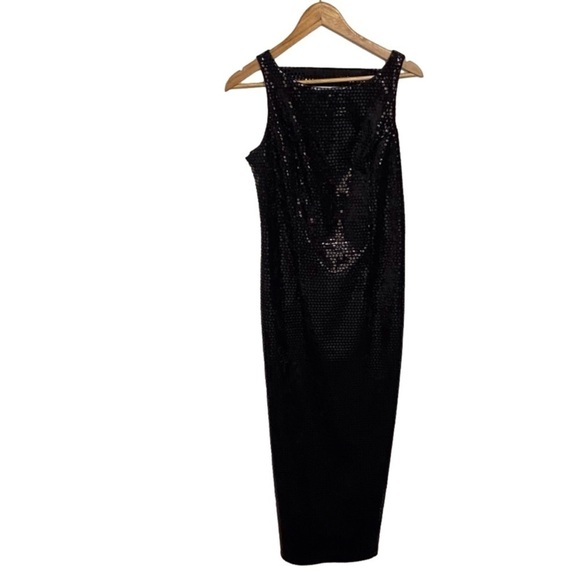 LORI Weidner design black maxi dress shinny sleeveless soirée luxury classic 8 - Picture 1 of 16